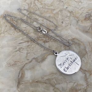 925 Sterling Silver Merry Christmas Pendant Necklace 20” Chain